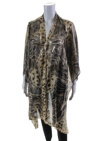 Etro Milano Womens Silk Metallic Brown Paisley Open Front Shawl Size S