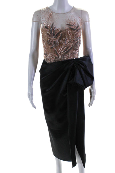 Marchesa Womens Pink Black Beaded Cap Sleeve Drape Detail Gown Dress Size 2