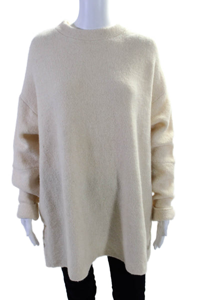 Free People Women's Round Neck Long Sleeves Tunic Sweater Beige Size M