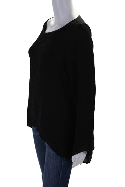 Ramy Brook Womens Long Sleeve Scoop Neck Silk Boxy Top Black Size Large