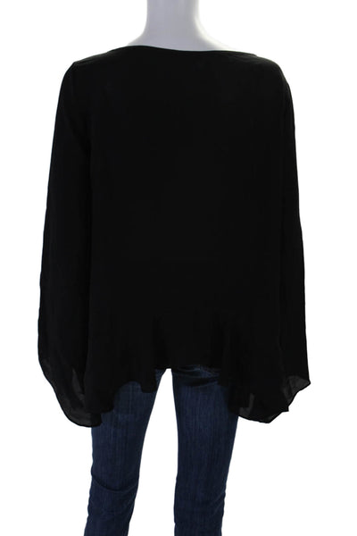 Ramy Brook Womens Long Sleeve Scoop Neck Silk Boxy Top Black Size Large