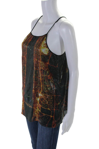 Clover Canyon Womens Spaghetti Strap Sequin Abstract Top Gray Orange Size Medium