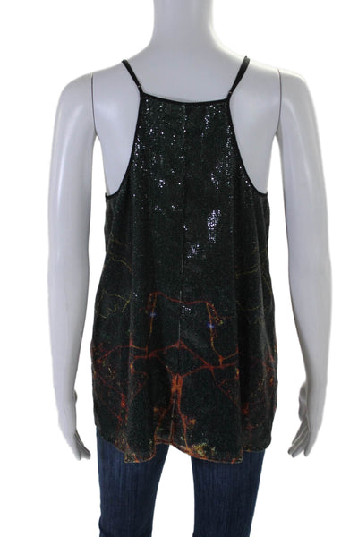 Clover Canyon Womens Spaghetti Strap Sequin Abstract Top Gray Orange Size Medium