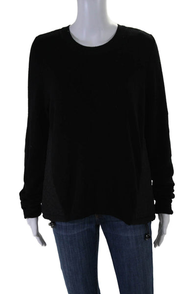 525 America Womens Long Sleeve Crew Neck Quilted Trim Top Black Size Medium