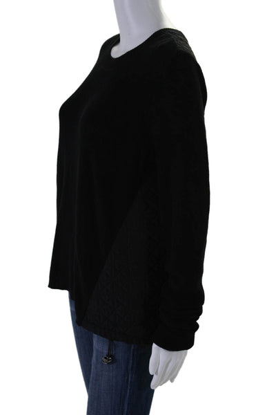 525 America Womens Long Sleeve Crew Neck Quilted Trim Top Black Size Medium