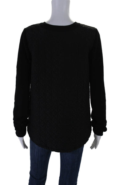 525 America Womens Long Sleeve Crew Neck Quilted Trim Top Black Size Medium