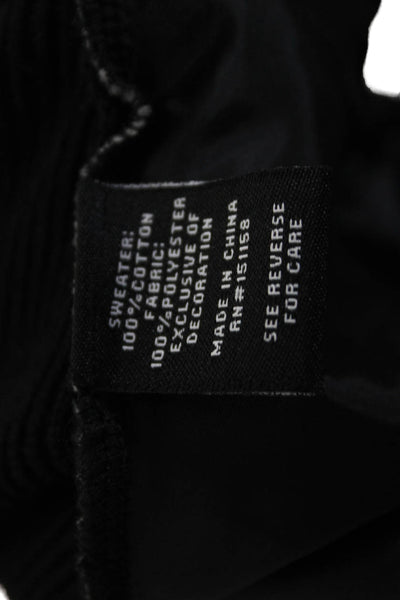 525 America Womens Long Sleeve Crew Neck Quilted Trim Top Black Size Medium