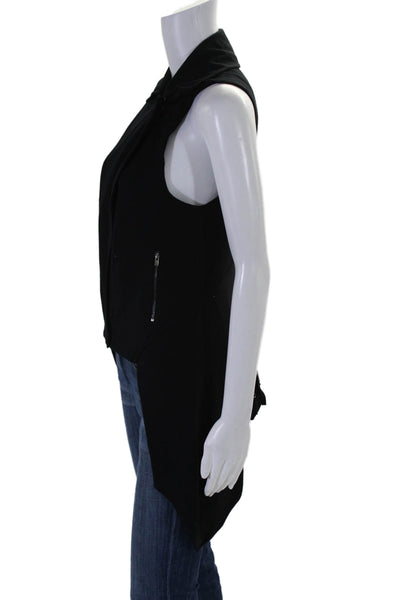 Lauren Vidal Womens Front Zip Collared High Low Vest Jacket Black Size Small