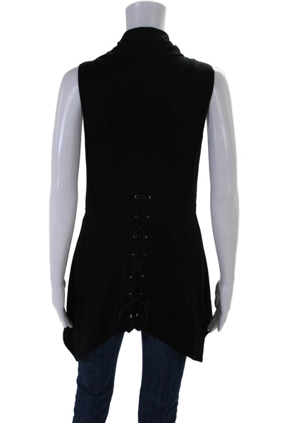 Lauren Vidal Womens Front Zip Collared High Low Vest Jacket Black Size Small