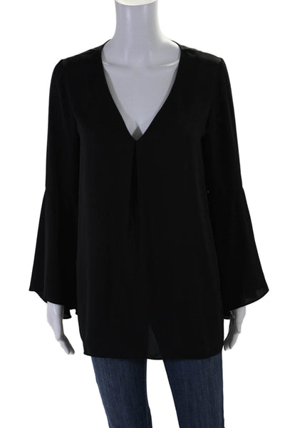 Amanda Uprichard Womens Long Flare Sleeve V Neck Blouse Black Size Medium