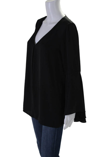 Amanda Uprichard Womens Long Flare Sleeve V Neck Blouse Black Size Medium