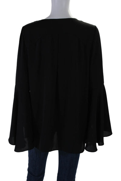 Amanda Uprichard Womens Long Flare Sleeve V Neck Blouse Black Size Medium