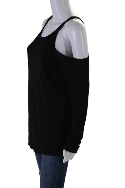 Ramy Brook Womens Long Sleeve Cold Shoulder Scoop Neck Shirt Black Size Medium