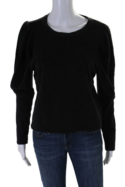 Goldie Womens Long Sleeve Scoop Neck Ruched Shoulder Sweatshirt Black Medium