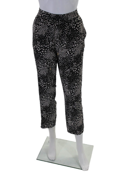 Joie Womens High Rise Drawstring Leopard Print Pants Black White Size Small