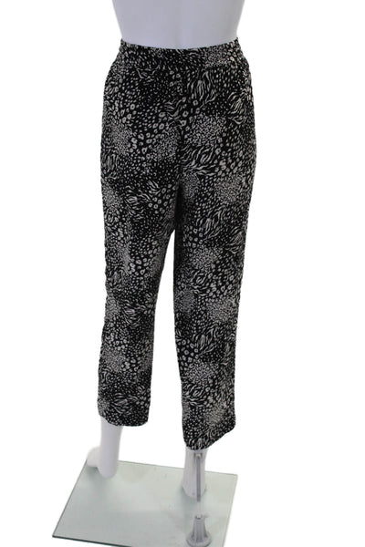 Joie Womens High Rise Drawstring Leopard Print Pants Black White Size Small