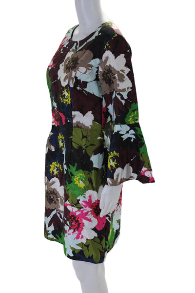Trina Turk Womens Back Zip 3/4 Sleeve Floral Sheath Dress Multicolored Size 8