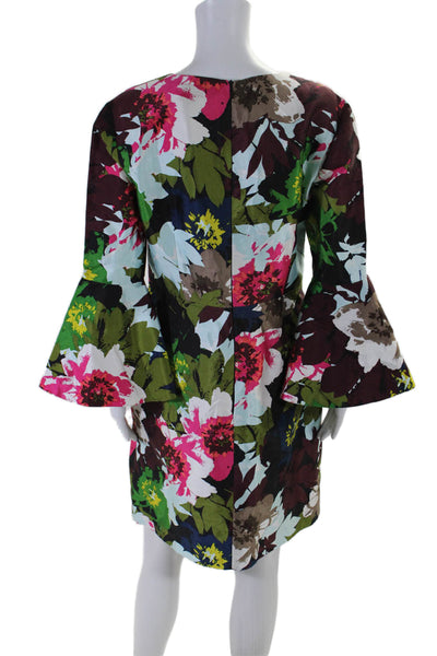 Trina Turk Womens Back Zip 3/4 Sleeve Floral Sheath Dress Multicolored Size 8