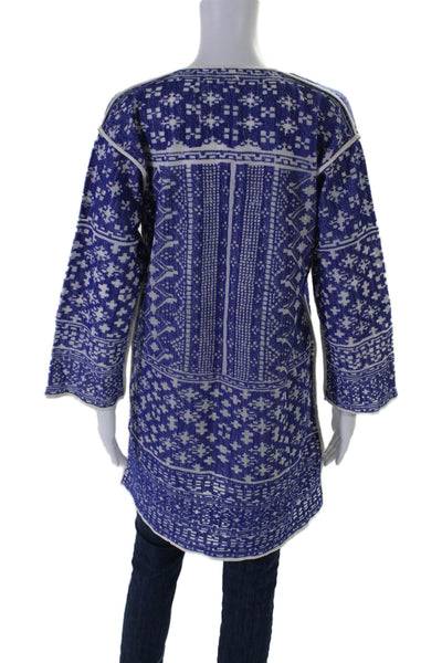 Etoile Isabel Marant Womens 3/4 Sleeve V Neck Knit Tunic Top Blue White Small