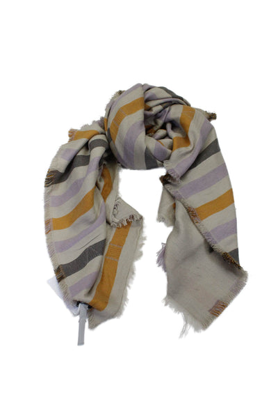 Madewell Womens Striped Fringe Trim Rectangular Scarf Gray Size OS