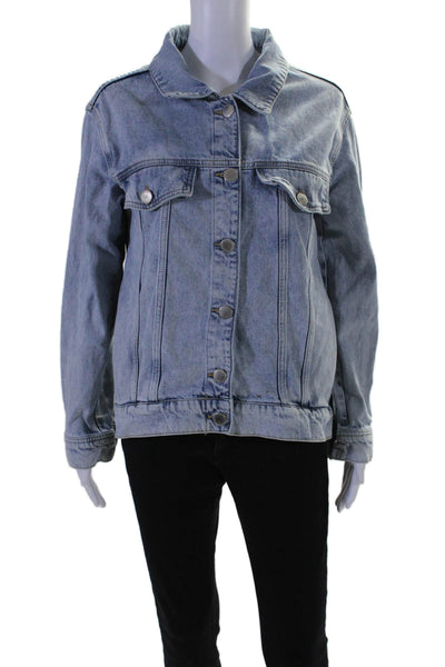 Maje Womens Cotton Denim Collared Long Sleeve Button Up Jacket Blue Size M