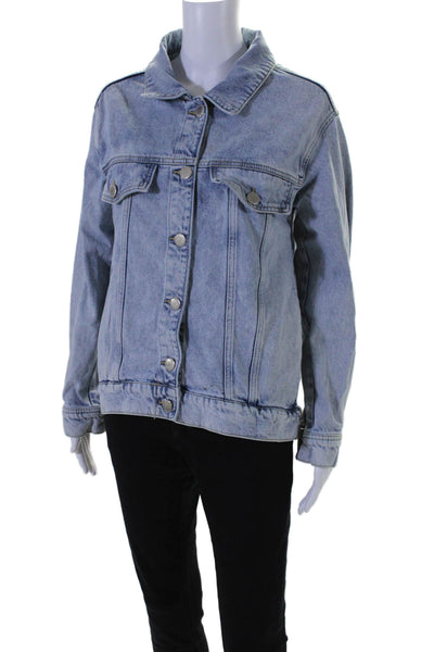 Maje Womens Cotton Denim Collared Long Sleeve Button Up Jacket Blue Size M