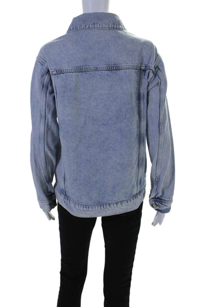 Maje Womens Cotton Denim Collared Long Sleeve Button Up Jacket Blue Size M