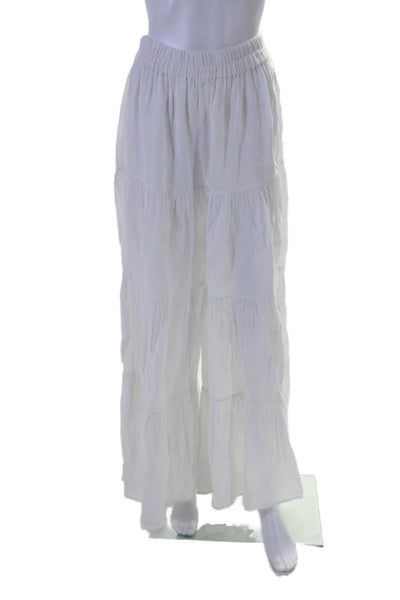 Mara Hoffman Swim Womens Linen Wide Leg Pants Swimwear Coverup White Size M