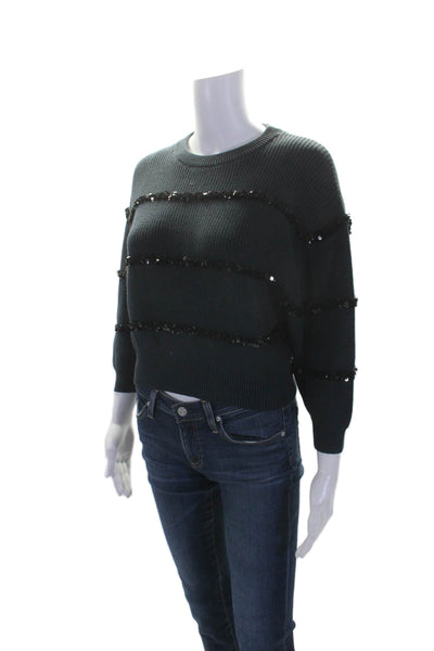 Brunello Cucinelli Womens Navy Sequins Striped 3/4 Sleeve Sweater Top Size S