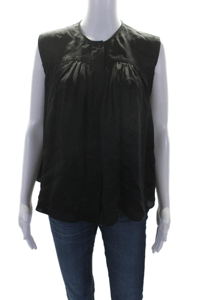 Kes Womens Silk Button Down Sleeveless Tank Top Black Size Extra Small