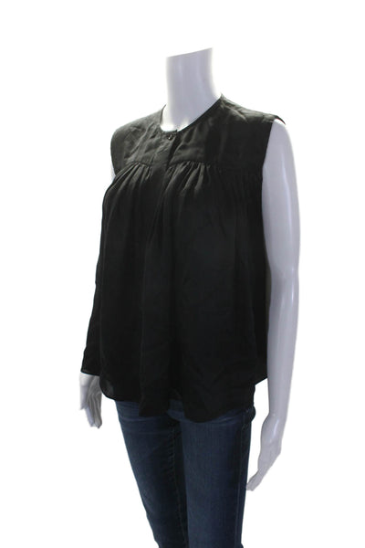 Kes Womens Silk Button Down Sleeveless Tank Top Black Size Extra Small