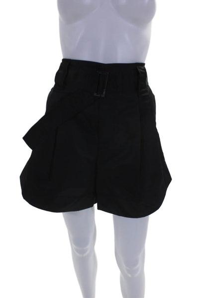 Ganni Womens Solid Black Belt High Rise Pleated Mini Shorts Size 38