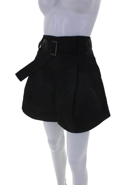 Ganni Womens Solid Black Belt High Rise Pleated Mini Shorts Size 38