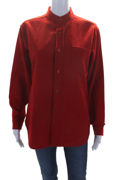 Pendleton Womens Bright Red Wool Crew Neck Long Sleeve Button Down Shirt Size M