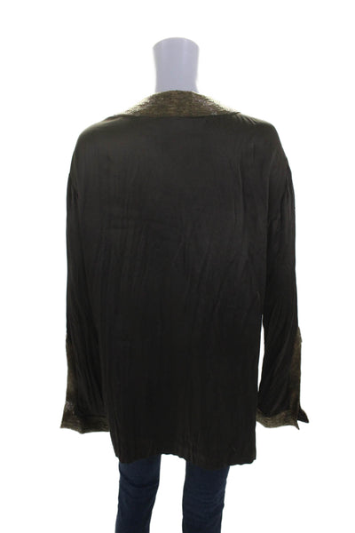 Roberto Cavalli Womens Silk Brown Beaded V-Neck Long Sleeve Tunic Top Size 48