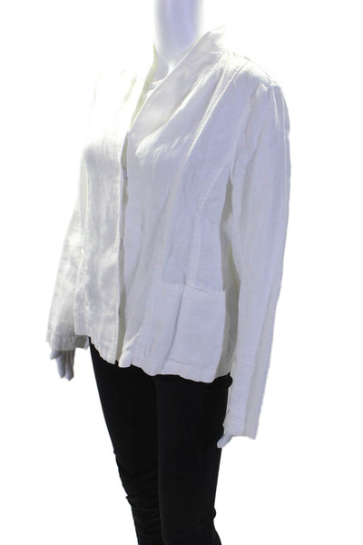 Eileen Fisher Womens V-Neck Long Sleeve Two Snap Blazer Jacket White Size S