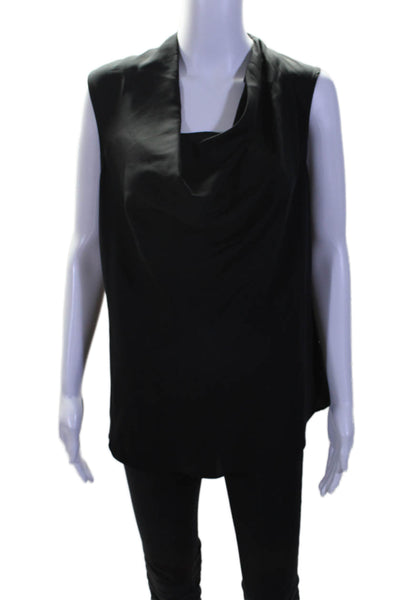 Theory Womens Silk Chiffon Sleeveless Cowl Neck Cody Blouse Top Black Size M