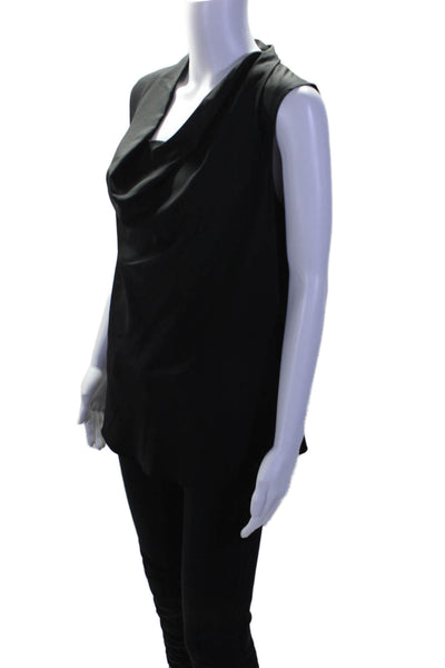 Theory Womens Silk Chiffon Sleeveless Cowl Neck Cody Blouse Top Black Size M