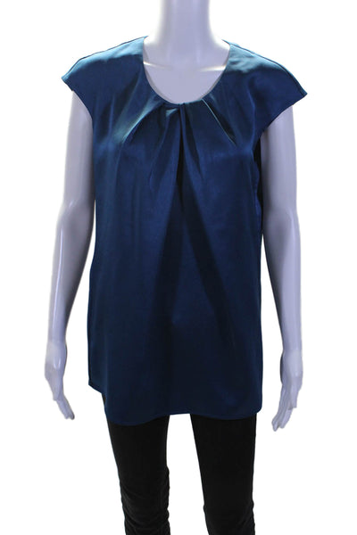 Boss Hugo Boss Womens Satin Pleated Front Sleeveless Blouse Top Dark Blue Size 8