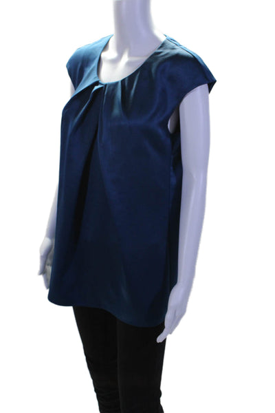 Boss Hugo Boss Womens Satin Pleated Front Sleeveless Blouse Top Dark Blue Size 8