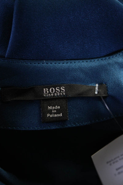 Boss Hugo Boss Womens Satin Pleated Front Sleeveless Blouse Top Dark Blue Size 8