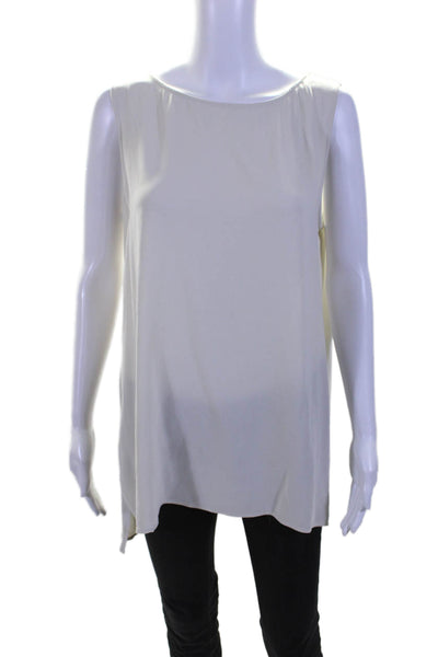 Eileen Fisher Womens Silk Crepe Split Hem Boat Neck Tunic Top Dark White Size M