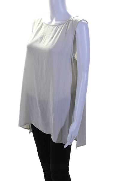 Eileen Fisher Womens Silk Crepe Split Hem Boat Neck Tunic Top Dark White Size M