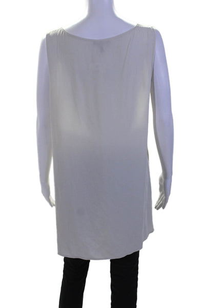 Eileen Fisher Womens Silk Crepe Split Hem Boat Neck Tunic Top Dark White Size M