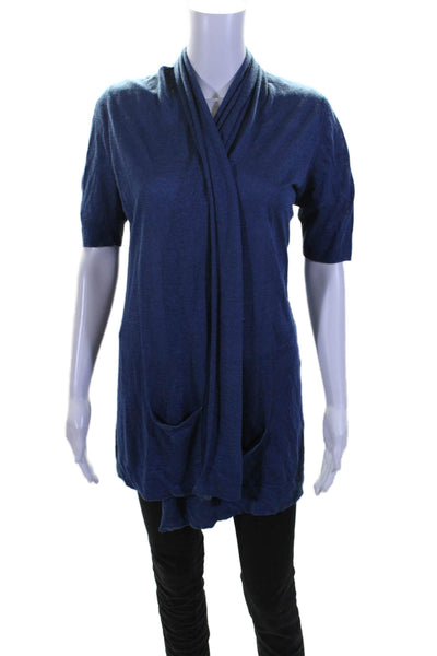 Theory Womens Thin Knit Short Sleeve V-Neck Lightweight Cardigan Blue Size M