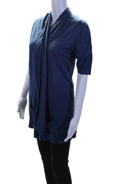 Theory Womens Thin Knit Short Sleeve V-Neck Lightweight Cardigan Blue Size M