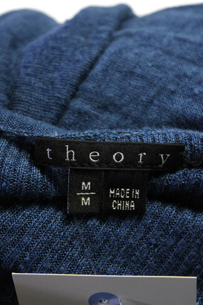 Theory Womens Thin Knit Short Sleeve V-Neck Lightweight Cardigan Blue Size M