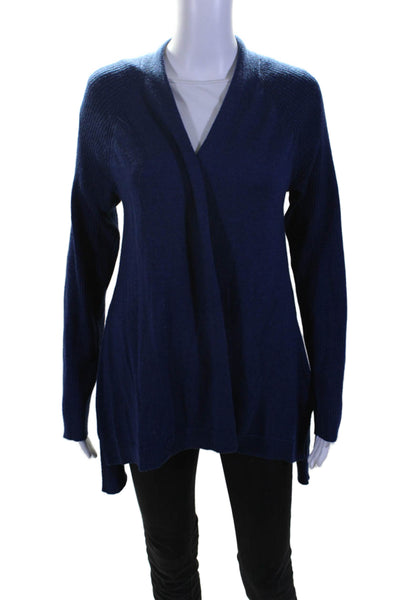 Eileen Fisher Womens Merino Wool Thin Knit Long Sleeve Cardigan Navy Blue Size M