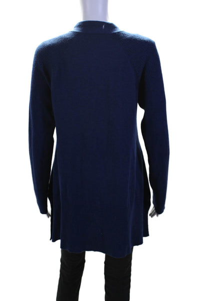 Eileen Fisher Womens Merino Wool Thin Knit Long Sleeve Cardigan Navy Blue Size M