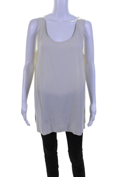 Eileen Fisher Womens Silk Crepe Split Hem Scoop Neck Tunic Tank Top White Size M